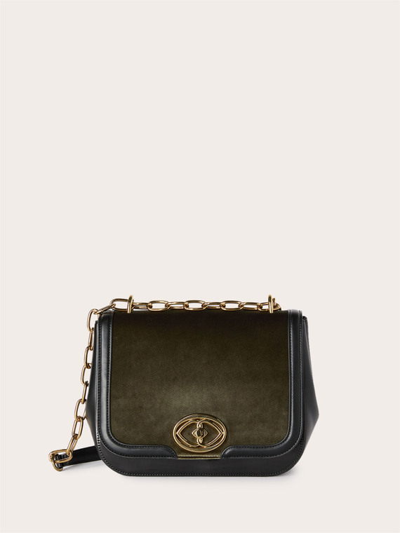 Shoulder bag in coated fabric and velvet
