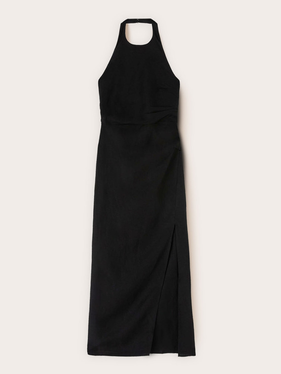 Langes Kleid aus Leinenmischung mit Drapierung