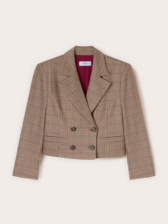 Short double-breasted jacket with check pattern