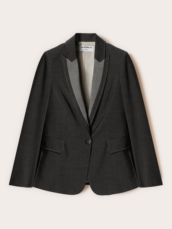 Mixed wool canvas blazer with topstitching