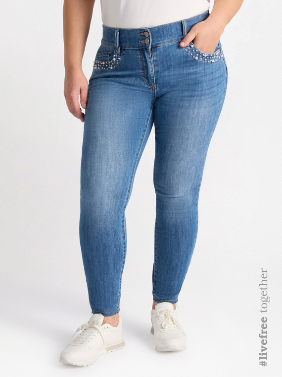 Skinny-Jeans mit Perlenstickerei