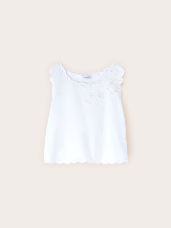 Crop top with openwork embroidery and scalloped edges