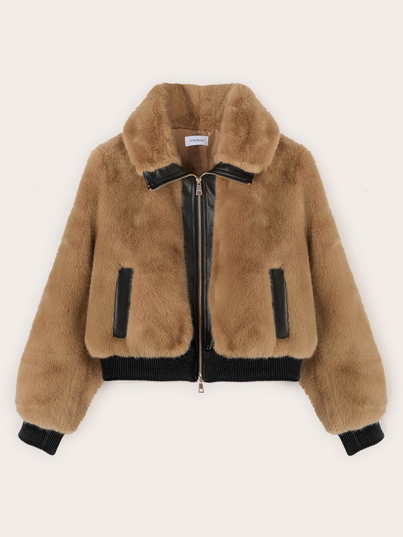 Jacke im Plüsch-Look mit Einsätzen