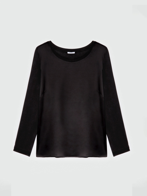 Long-sleeved dual fabric T-shirt