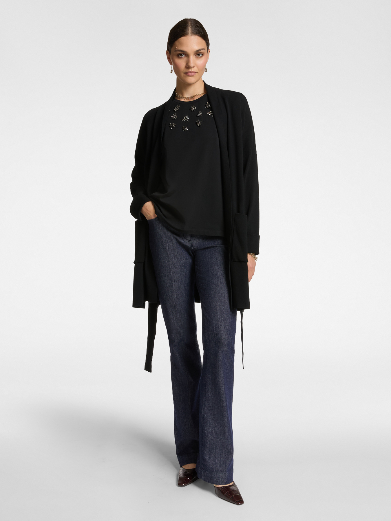 Langer Cardigan mit Schärpe image number 2