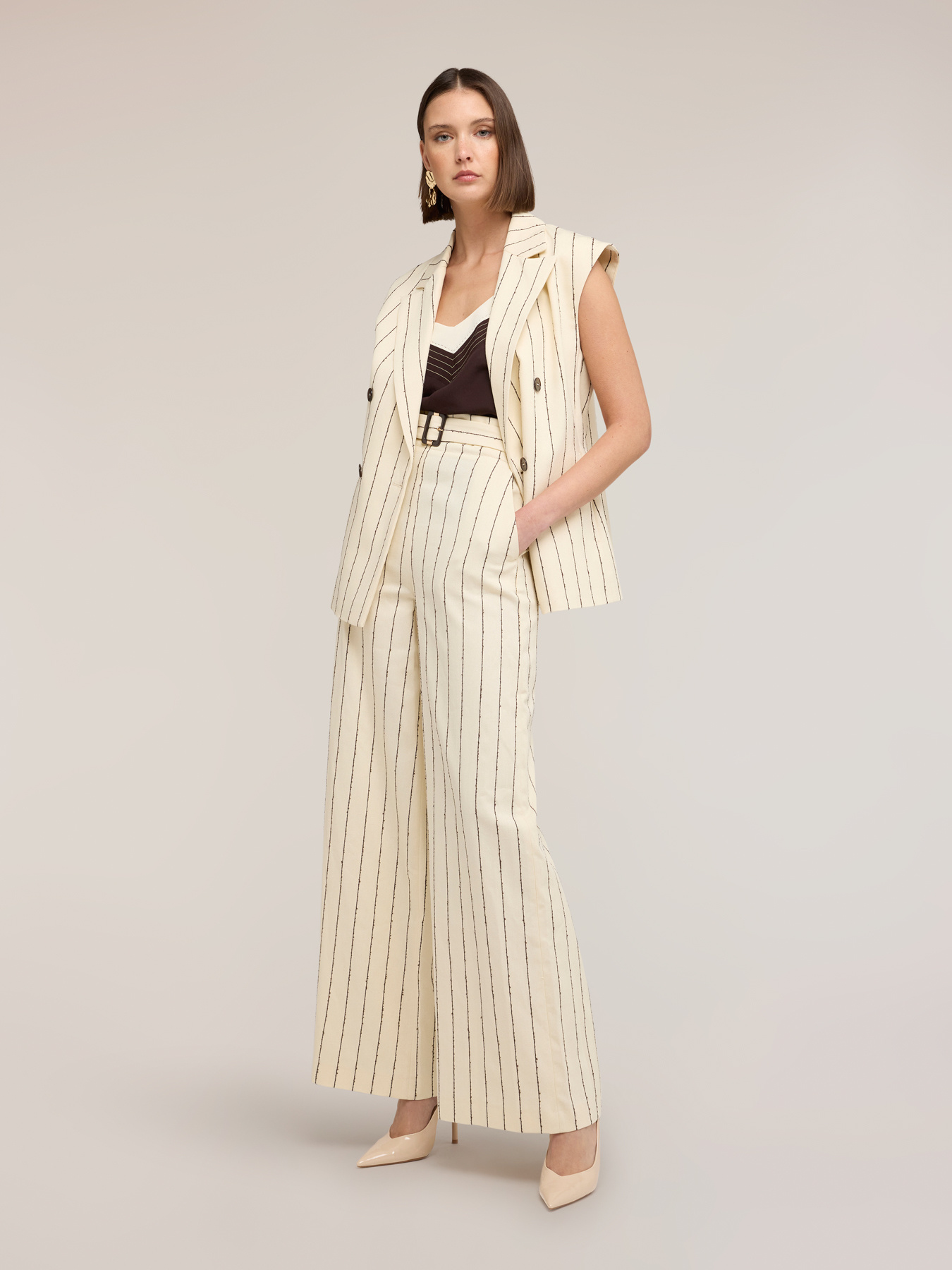 Pinstripe palazzo pants The Tailoring Lab image number 2