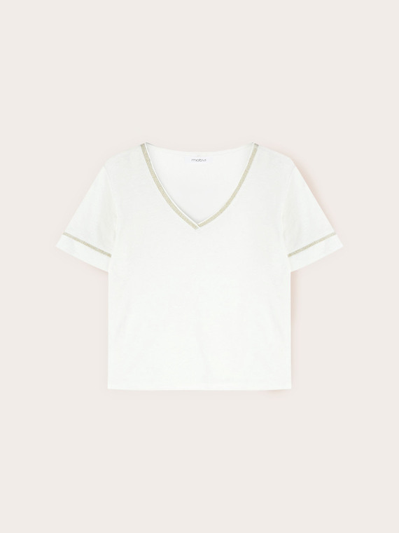 T-Shirt aus Leinenmischung mit goldfarbenen Profilen