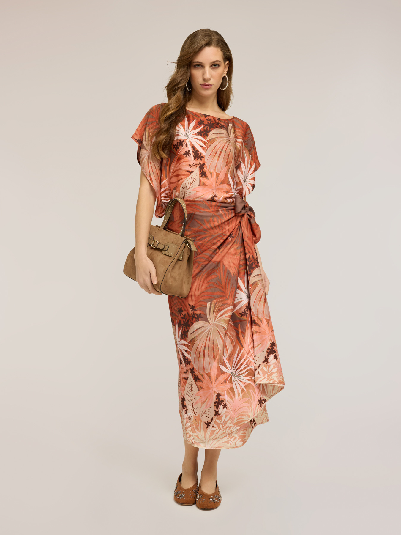 Pareo-effect satin skirt with print image number 0
