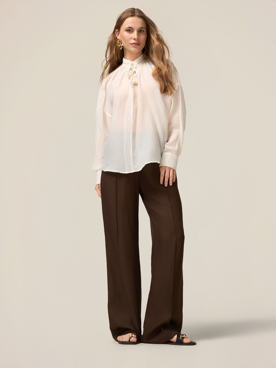 Wide-leg linen blend trousers