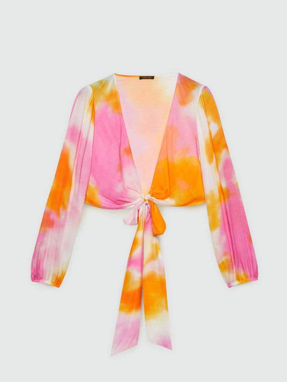 Tie dye print blouse with knot