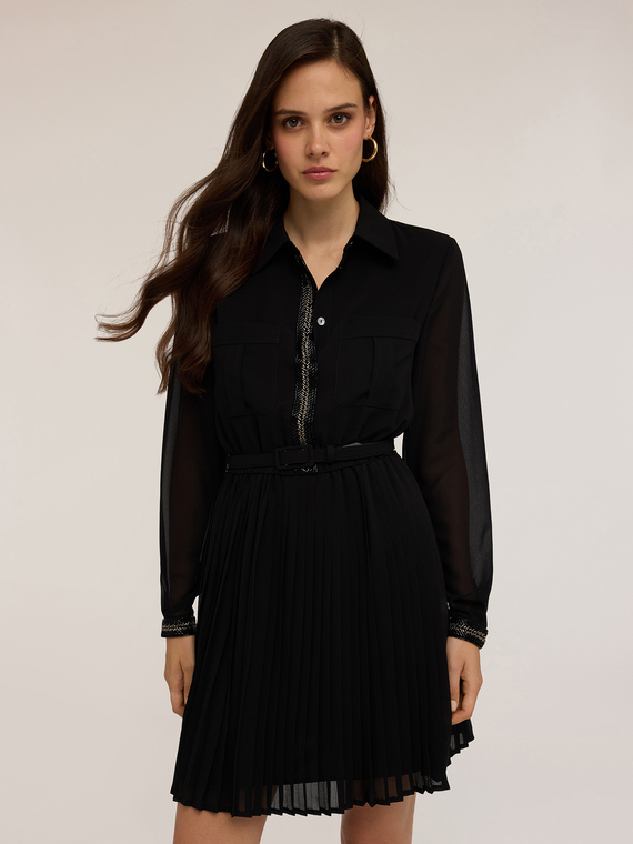 Short embroidered dress with pleated skirt