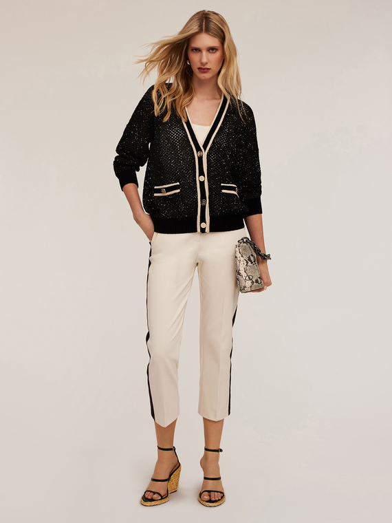 Cardigan in maglia traforata con micro paillettes