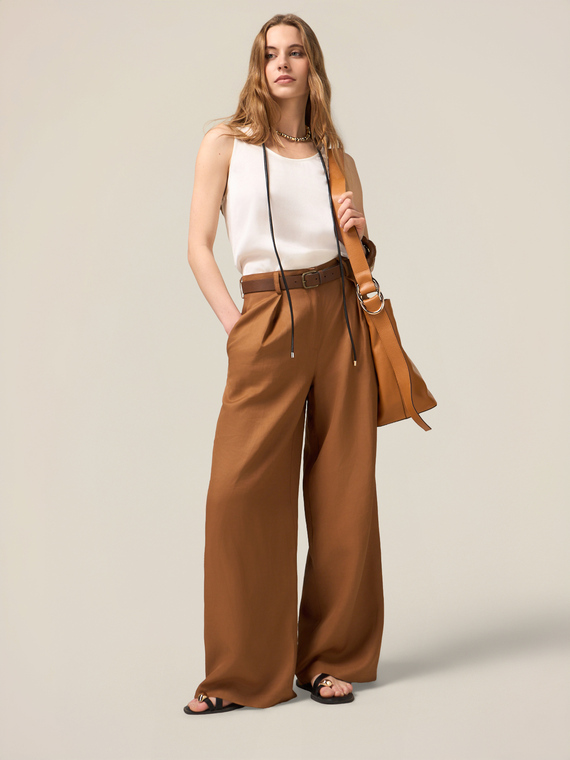 Pantalon palazzo en mélange de lin