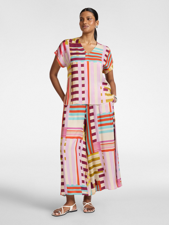 Pantaloni palazzo in raso stampati