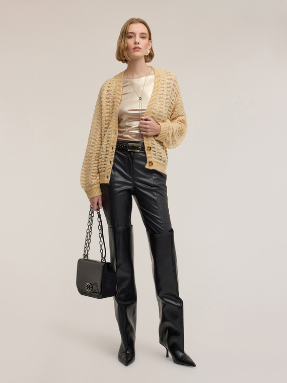 Perforated mixed wool cardigan