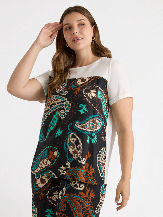 T-Shirt aus zwei Materialien mit Aufdruck