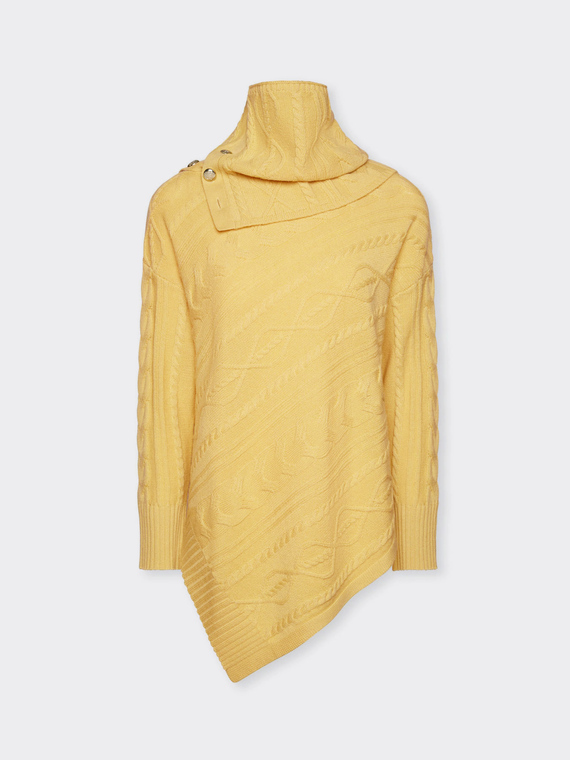 Asymmetrical cable knit wool sweater