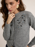 Mixed wool knit cardigan with stone embroidery image number 3