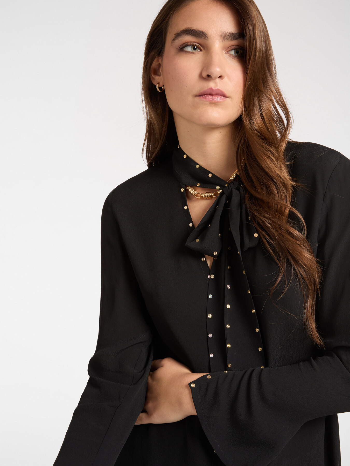 Bluse mit Schärpe und flachen Nieten image number 3