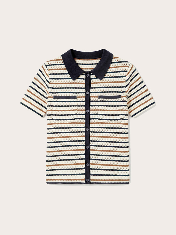 Tricou &icirc;n dungi cu guler contrastant