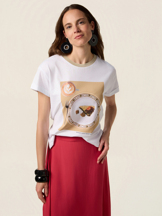 T-shirt with print and appliqués