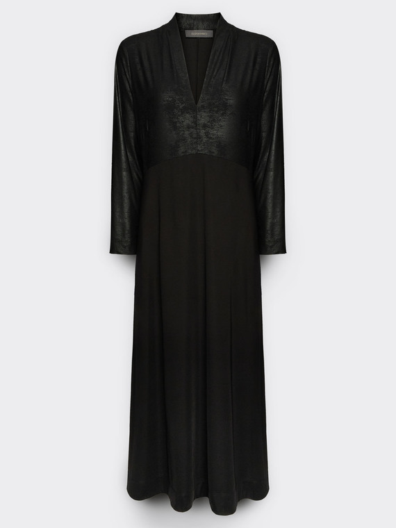 Longuette dress in two fabrics