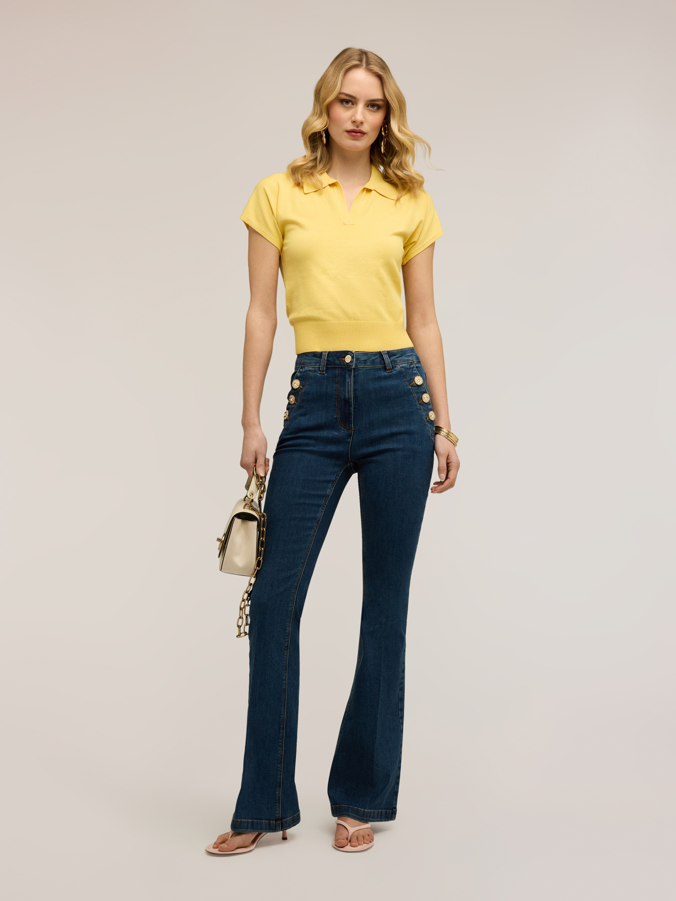Flare jeans with jewel buttons image number 4