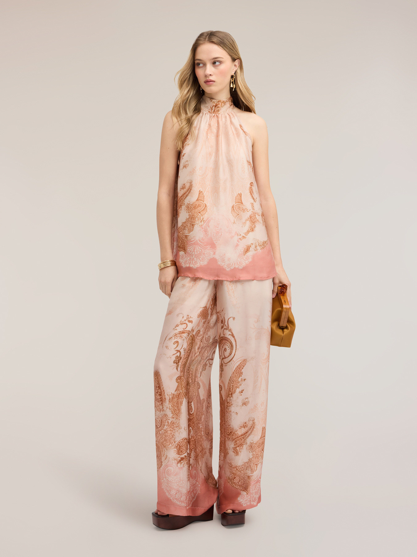 Palazzo pants in printed satin image number 0