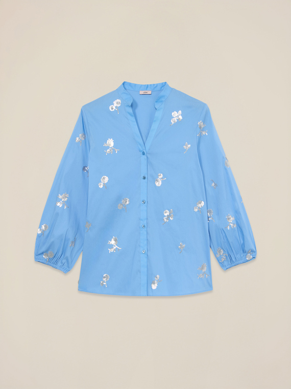 Poplin shirt with floral embroidery