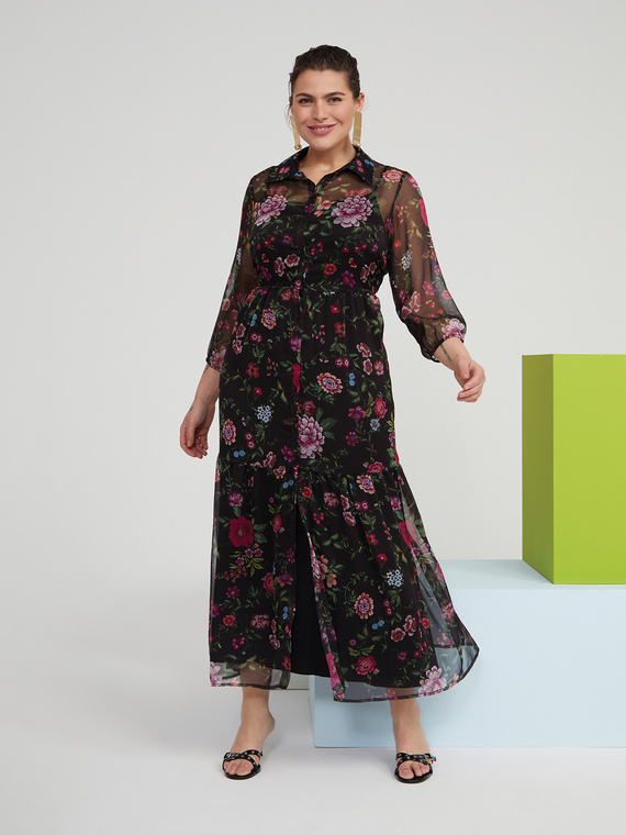 Long floral chemisier dress