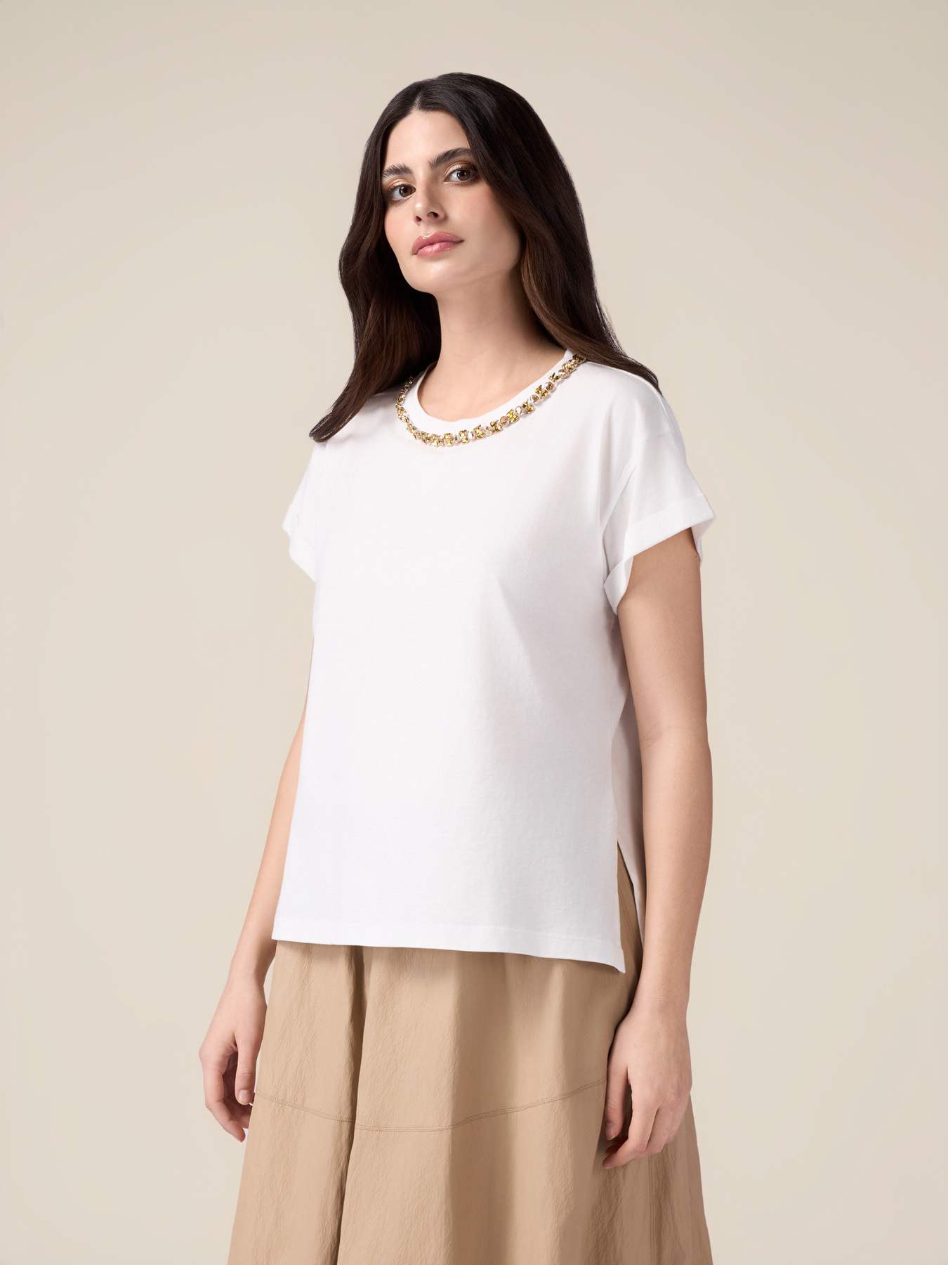 T-shirt with jewel embroidery image number 0