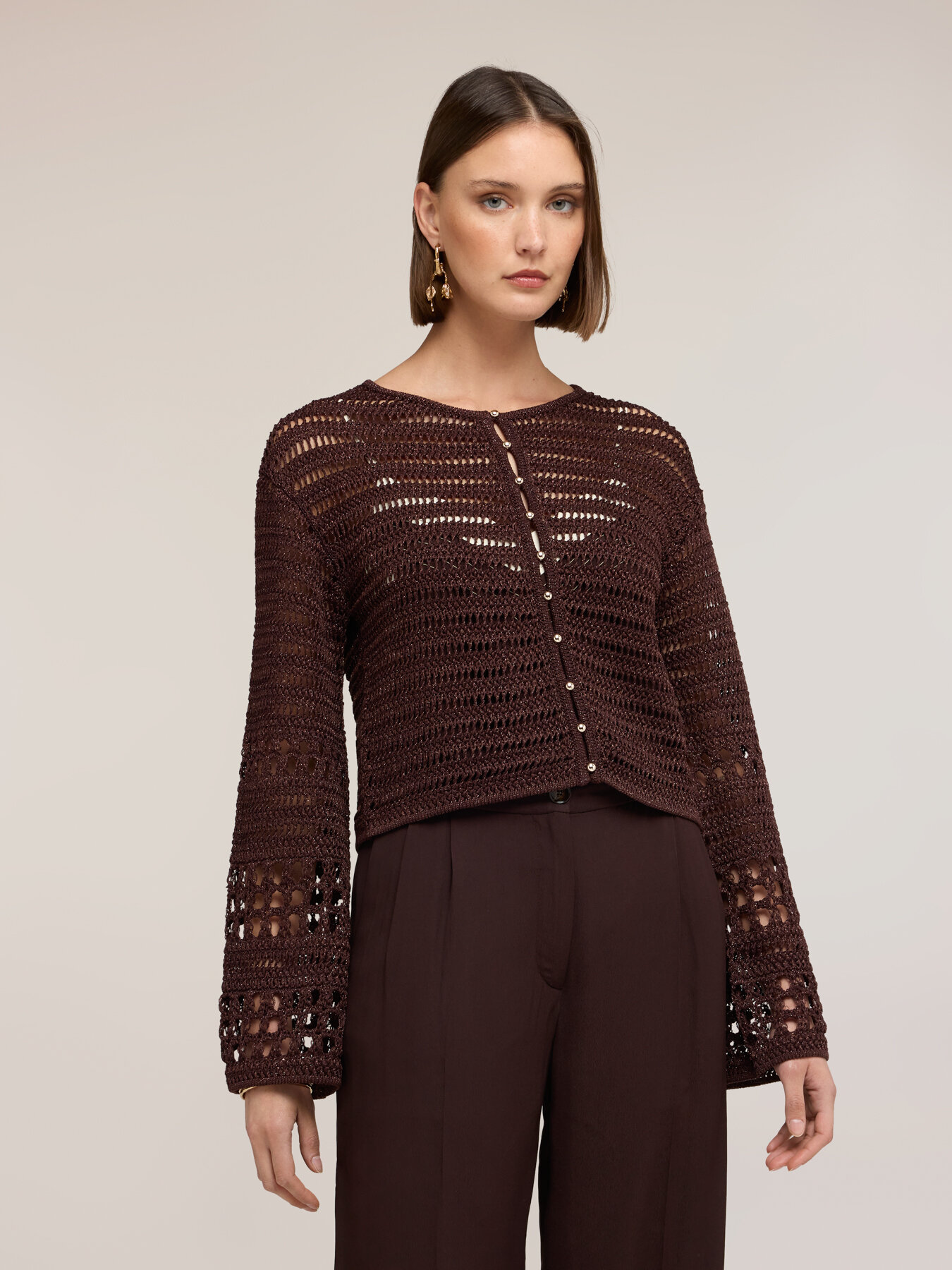 Open-knit cardigan with lurex blend image number 2