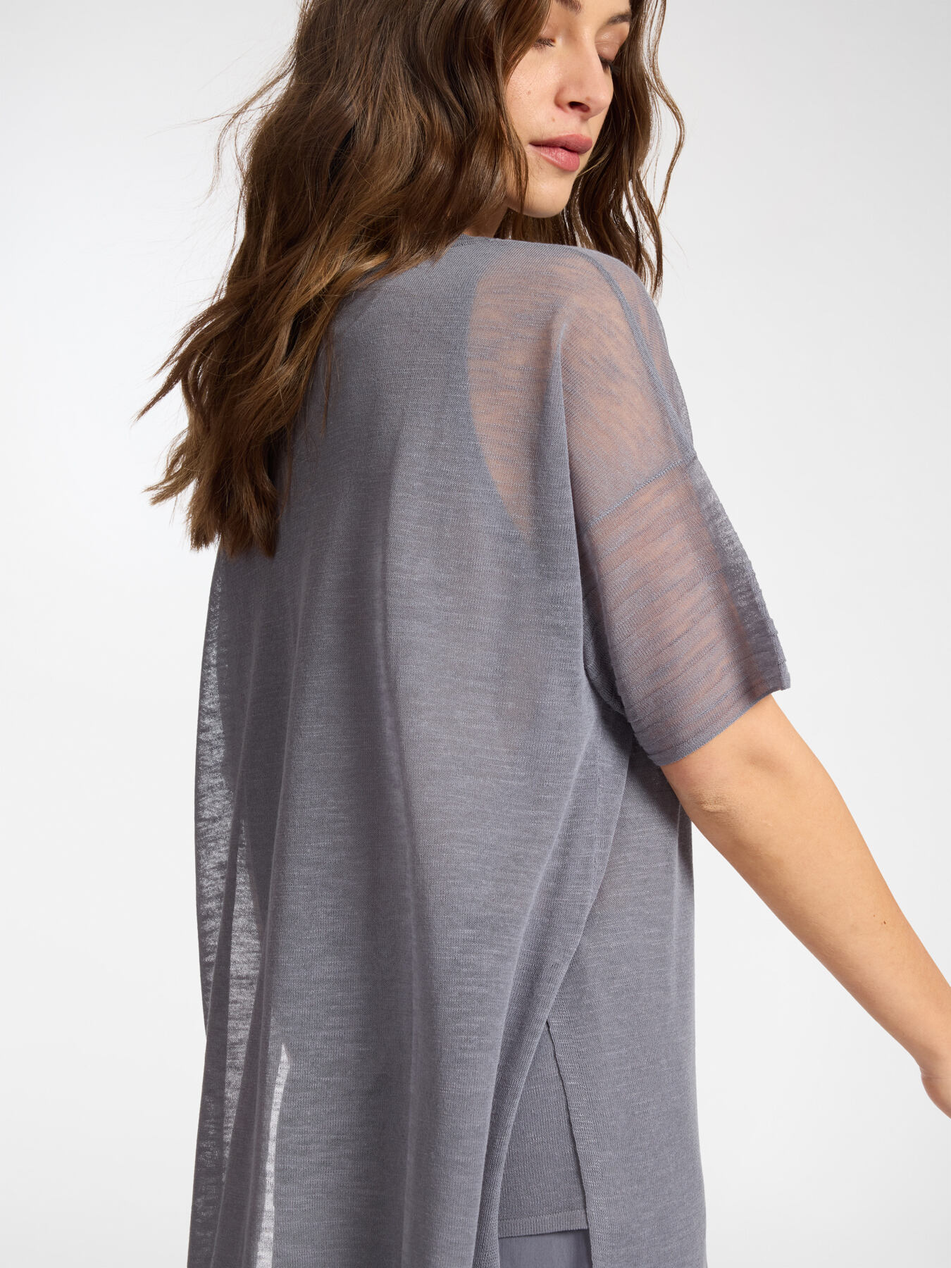 Linen blend crew neck sweater image number 2