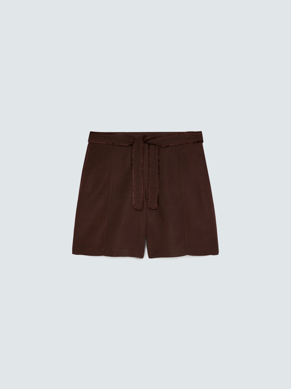 Linen viscose blend shorts with belt