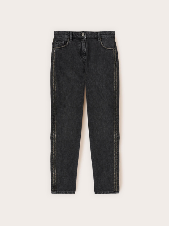 Mum fit jeans with side stone embroidery