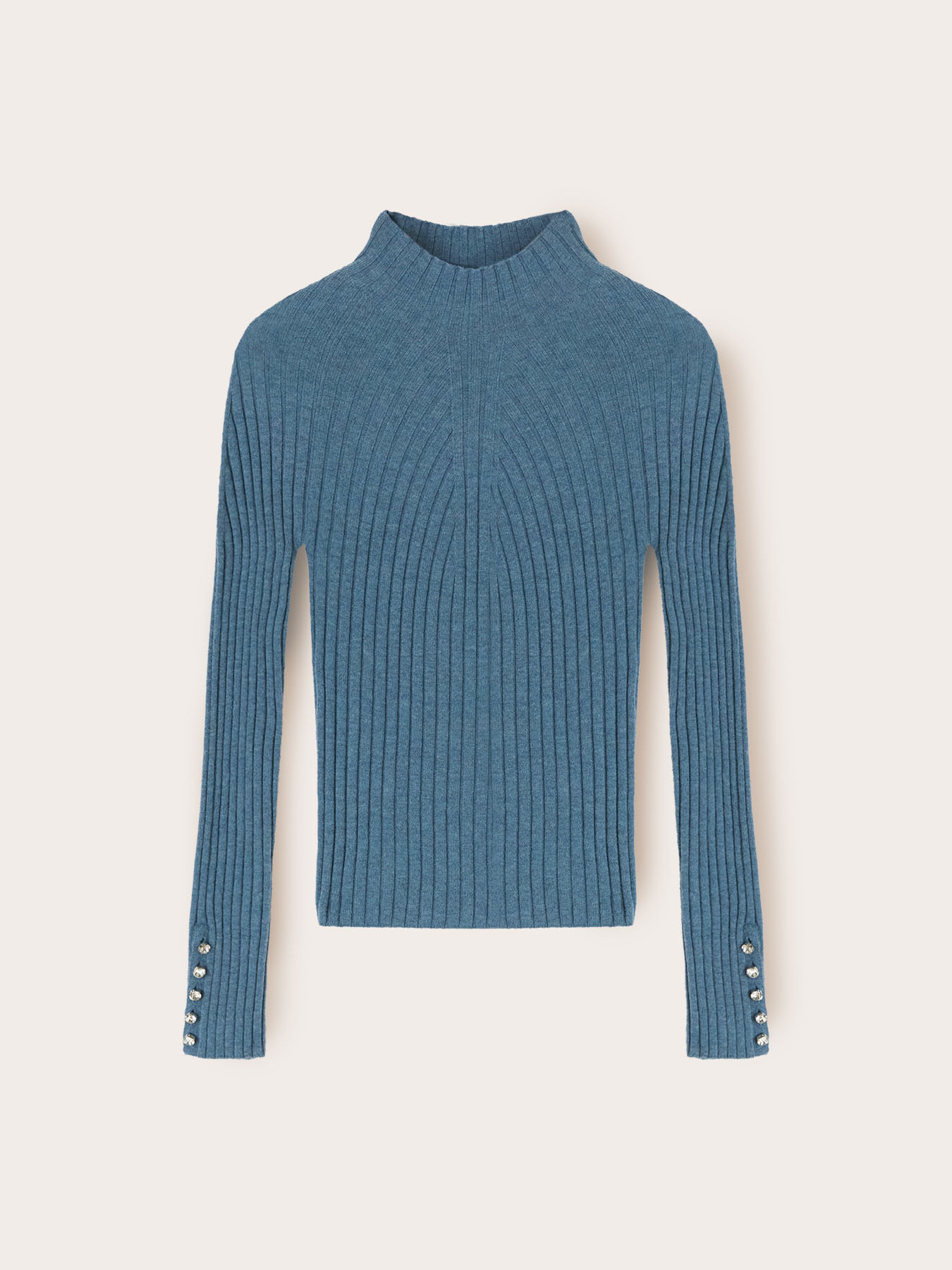 Gerippter Rollkragenpullover mit Schmuckknöpfen image number 4