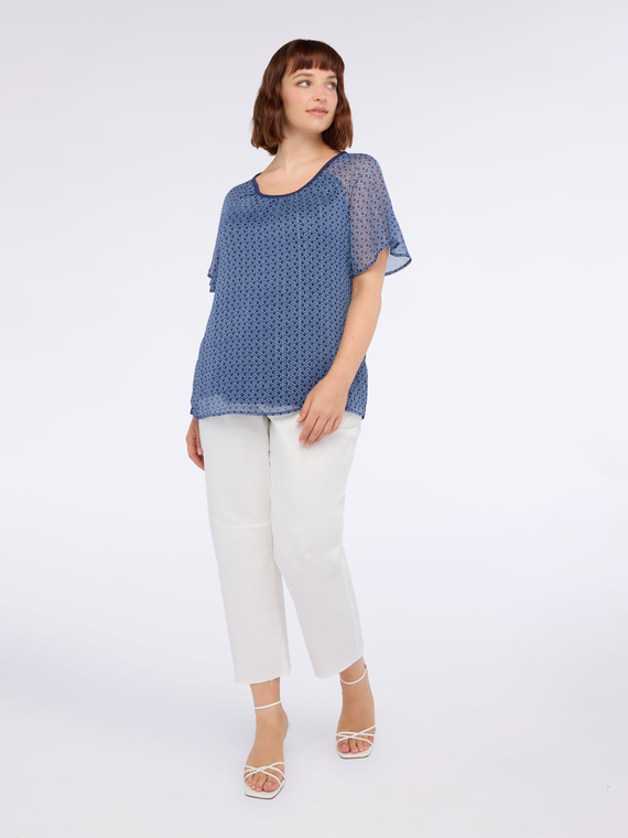 Two-material T-shirt with print