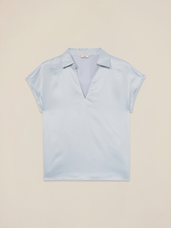Two-material V-neck T-shirt