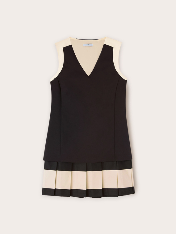 Vestito bicolor con gonna pliss&eacute;