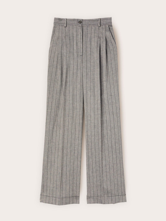 Pantaloni palazzo din amestec de in cu dungi