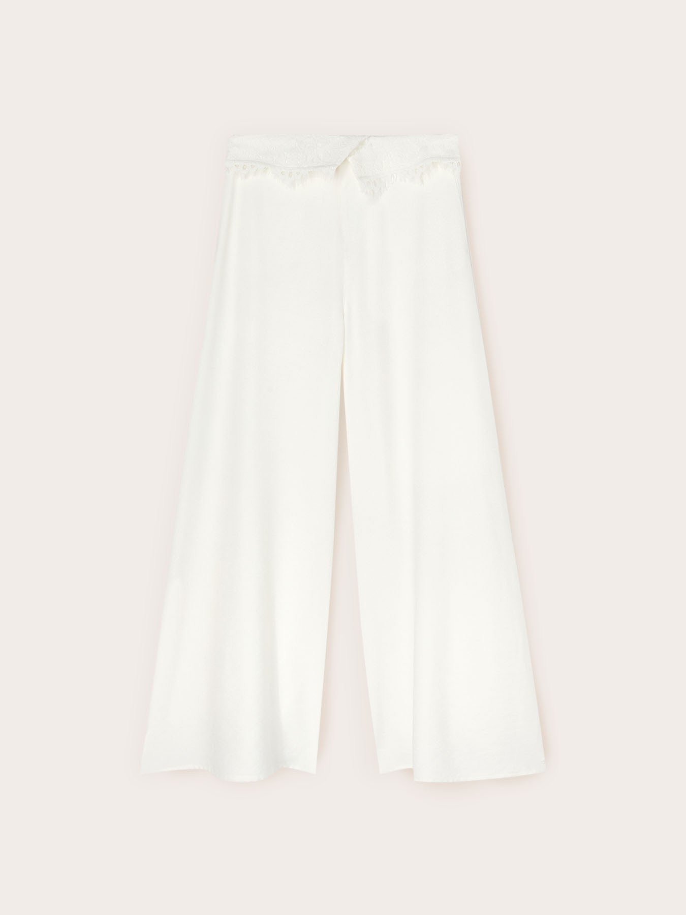 Pantaloni palazzo cu detaliu din dantelă image number 4