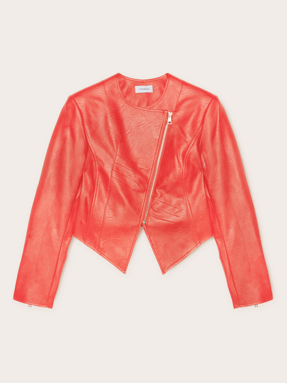 Slim-Fit-Blouson-Jacke aus Lederimitat mit Shaping-Schnittnähten