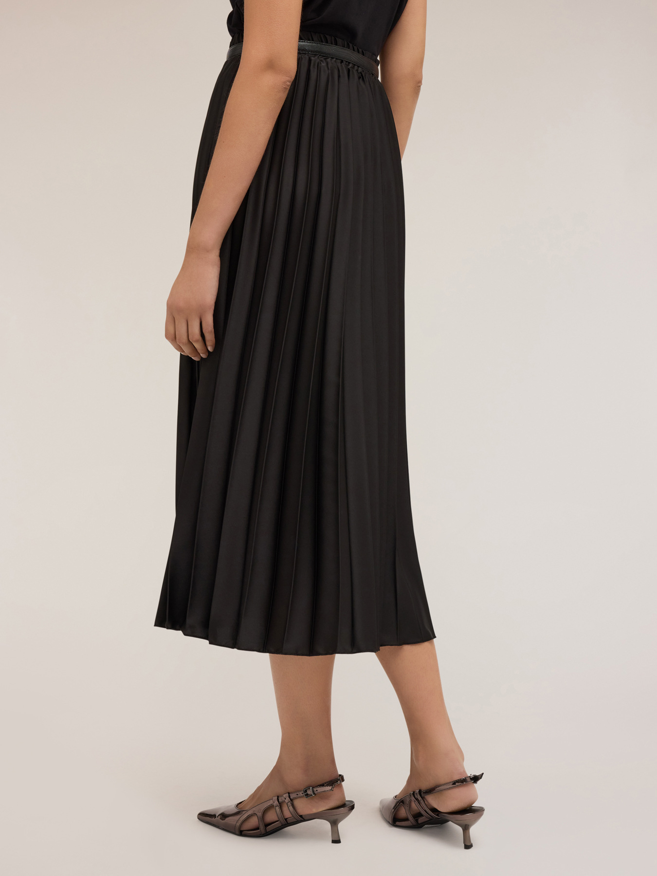 Fustă midi plisată din satin image number 1