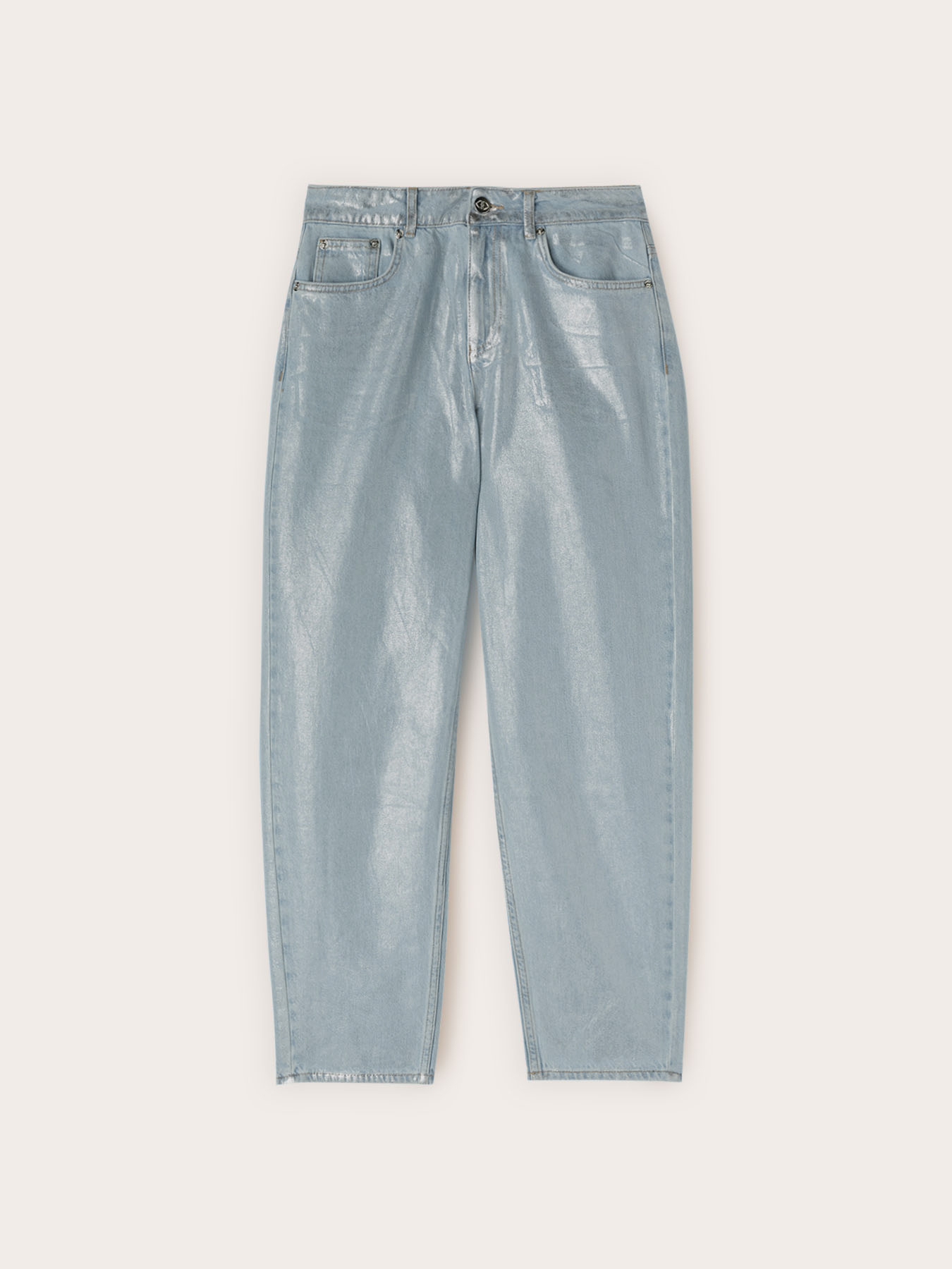 Jeans regular boyfit cu laminare image number 4