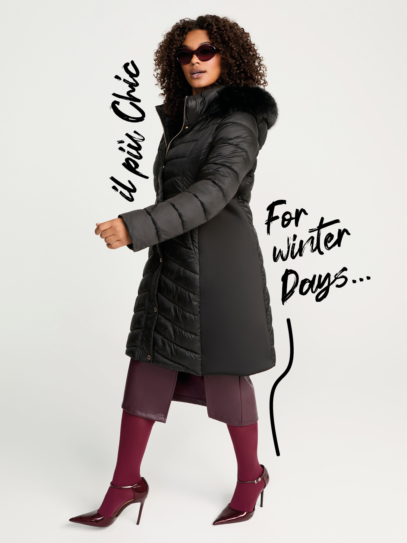 Long down jacket with hood and quilting image number 0