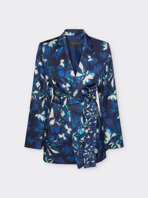 Casaco elegante estampado com cinto