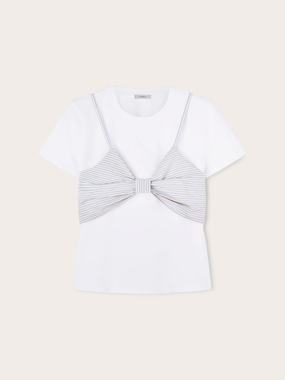 Striped bow motif T-shirt