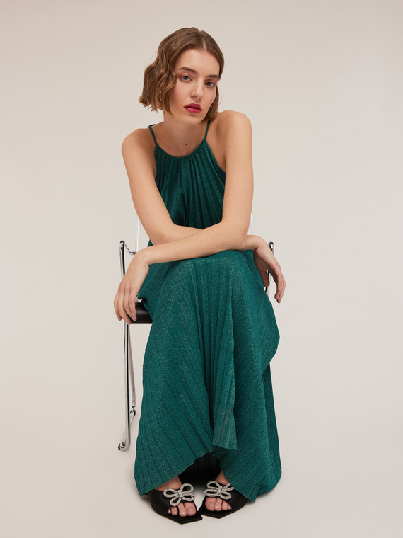 Vestito lungo in jersey lurex plissé