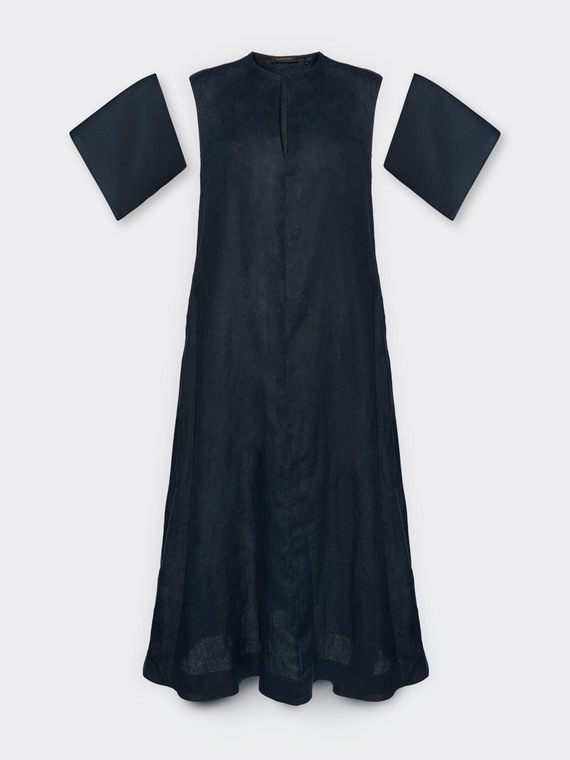 Langes Leinenkleid mit V-Ausschnitt