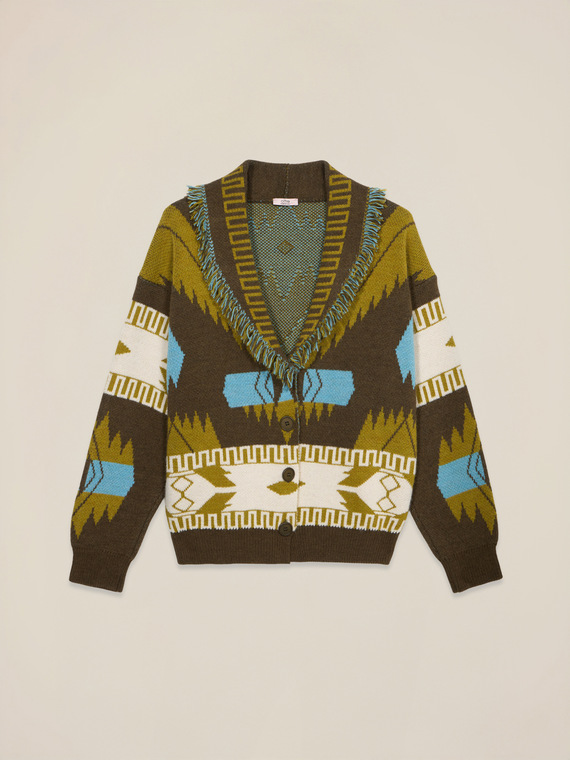 Knitted cardigan with decorative fringe